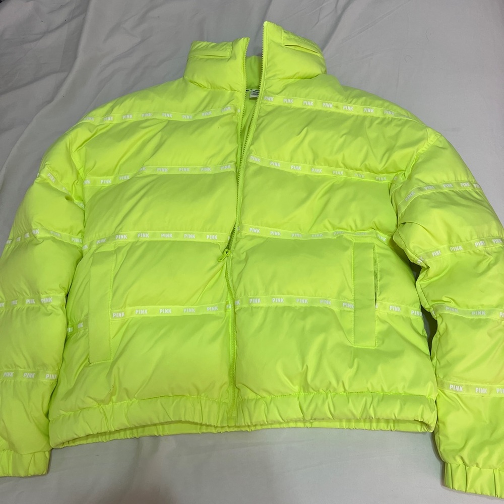 NEON PINK BRAND PUFFER COAT